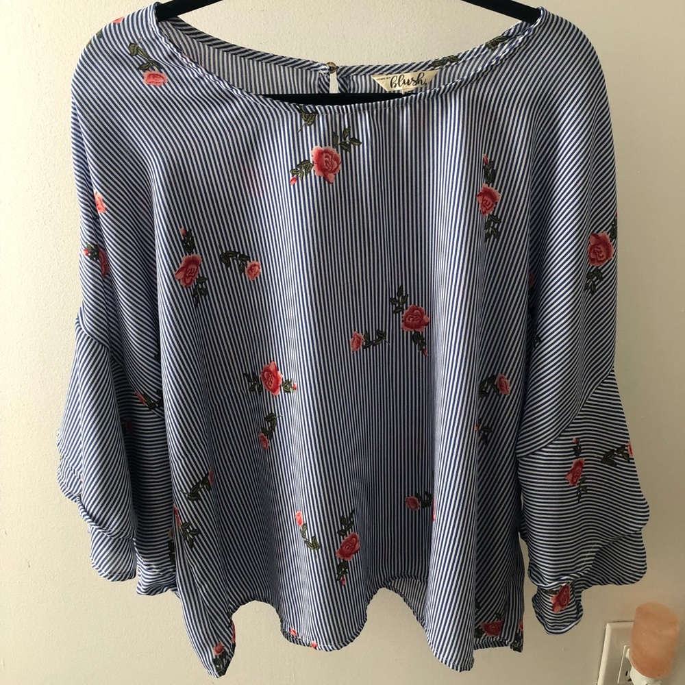 Plus - Sized Flute Sleeve Blouse for Summer